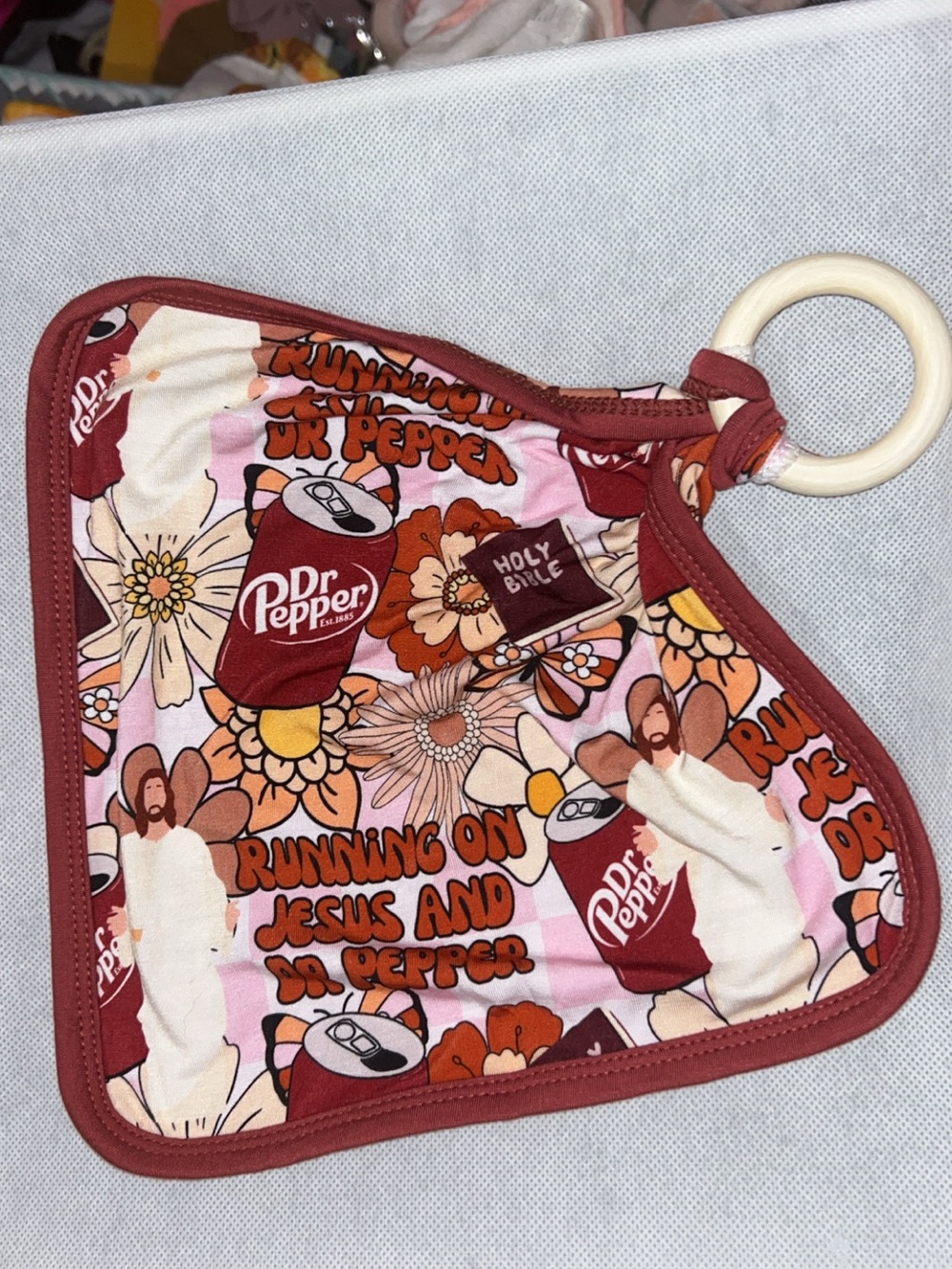Pink & Brown Kids Bamboo Lovey with Teething Ring
